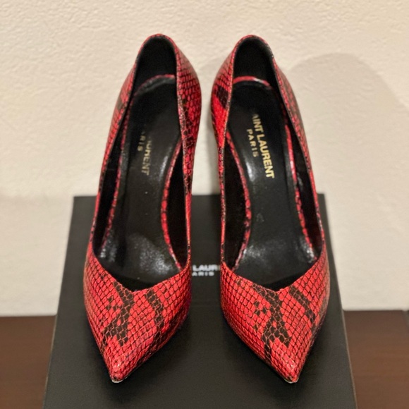 Saint Laurent Women Red Python Effect Leather Platform Pumps Size 37 - Picture 3 of 4